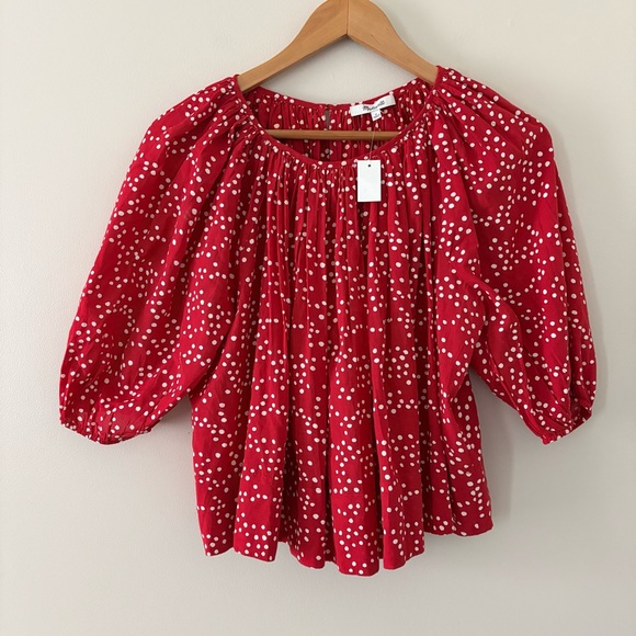 Madewell Shirred Puff-Sleeve Top Polka Dot Red White Size Medium - Picture 4 of 14